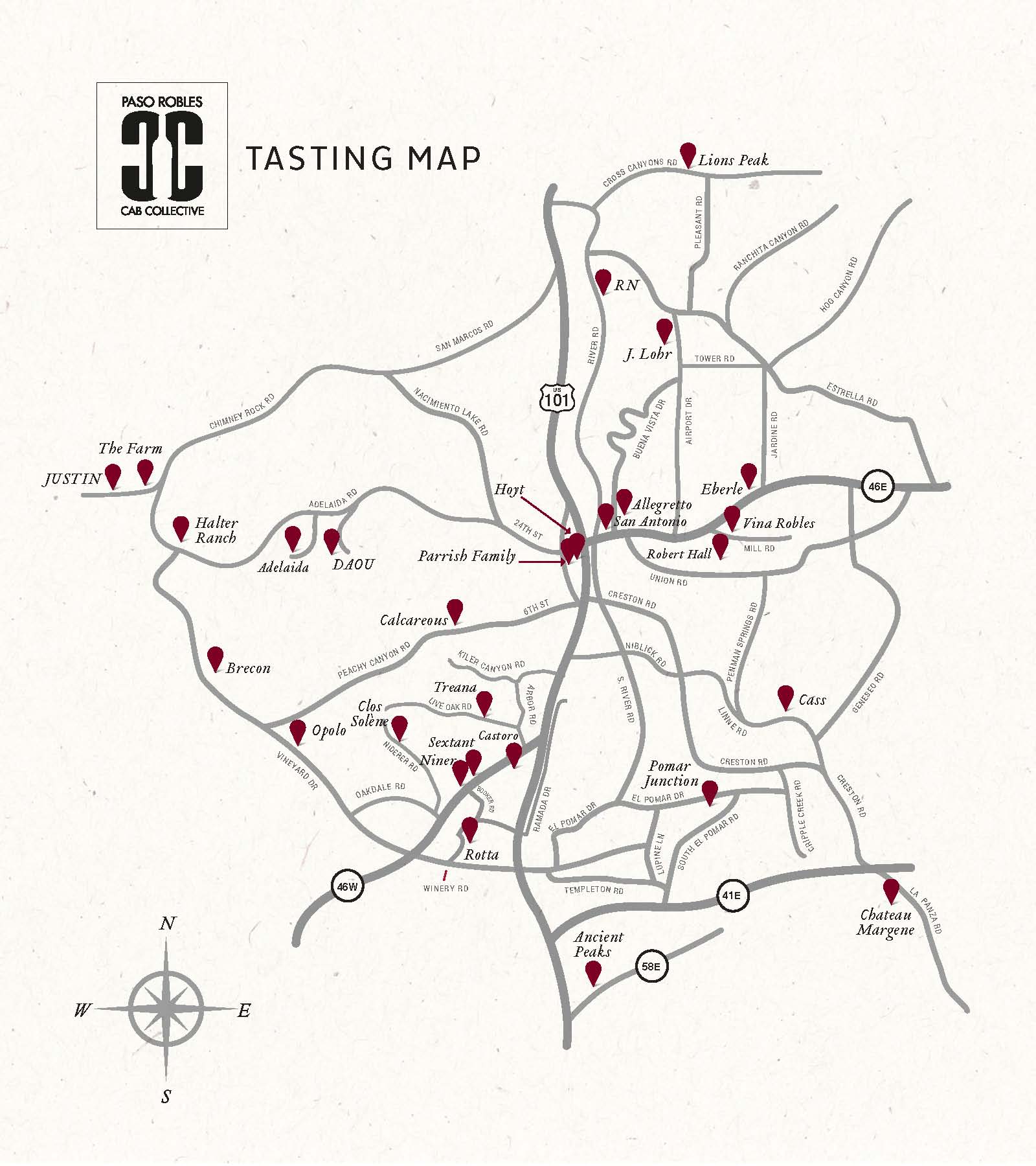 Paso Robles Wine Tasting Map - CAB Collective Members